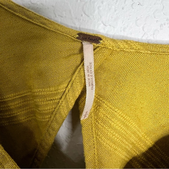 Free People Linen Crop Top Flutter Sleeves Tie Waist Women Small Yellow Boho B1 - Picture 3 of 8
